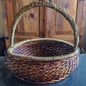 Woven Rope & Bamboo Basket with Handle 15" × 15"  Brown